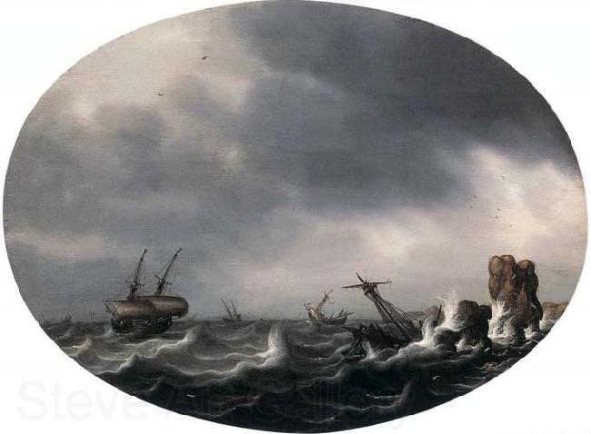 VLIEGER, Simon de Stormy Sea - Oil on wood